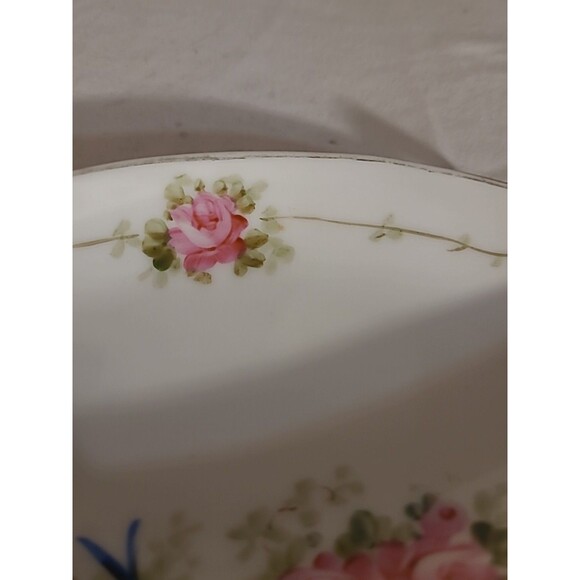 Nippon Handpainted China Trinket Dish 7.75" Pink Rose W/bluebird - Picture 10 of 11
